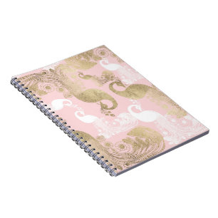 Blush roze wit goud koninklijke pauw vogel notitieboek