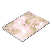 Blush roze wit goud koninklijke pauw vogel notitieboek (Linkerzijde)