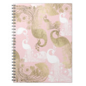 Blush roze wit goud koninklijke pauw vogel notitieboek (Voorkant)