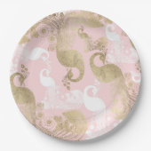 Blush roze wit goud koninklijke pauw vogel papieren bordje (Voorkant)