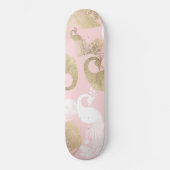 Blush roze wit goud koninklijke pauw vogel persoonlijk skateboard (Voorkant)