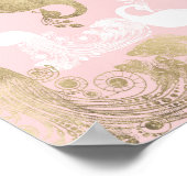 Blush roze wit goud koninklijke pauw vogel poster (Hoek)