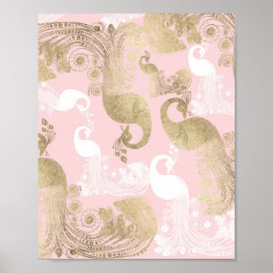 Blush roze wit goud koninklijke pauw vogel poster