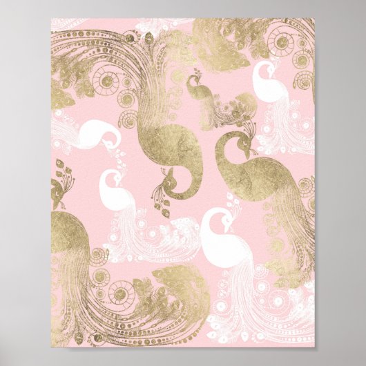 Blush roze wit goud koninklijke pauw vogel poster (Voorkant)