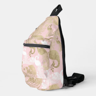 Blush roze wit goud koninklijke pauw vogel sling bag