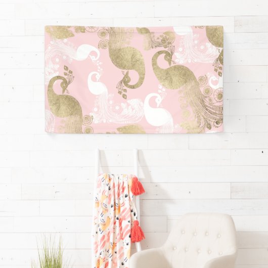 Blush roze wit goud koninklijke pauw vogel spandoek (Insitu)