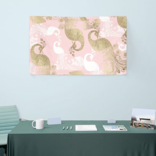 Blush roze wit goud koninklijke pauw vogel spandoek (Beurs)