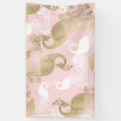 Blush roze wit goud koninklijke pauw vogel spandoek (Verticaal)