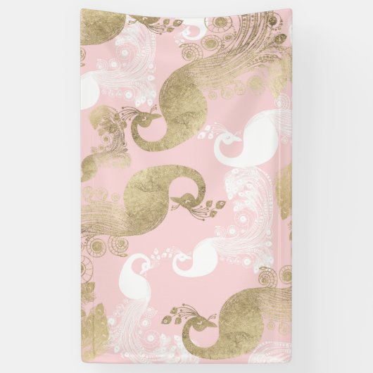 Blush roze wit goud koninklijke pauw vogel spandoek (Verticaal)