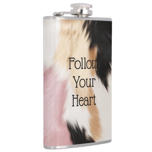 Blush Roze Wit Goud Zwart Koeienhuid Dier Heupfles (Rechts)