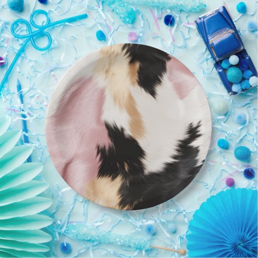 Blush Roze Wit Goud Zwart Koeienhuid Dier Papieren Bordje (Feest)