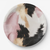 Blush Roze Wit Goud Zwart Koeienhuid Dier Papieren Bordje (Voorkant)