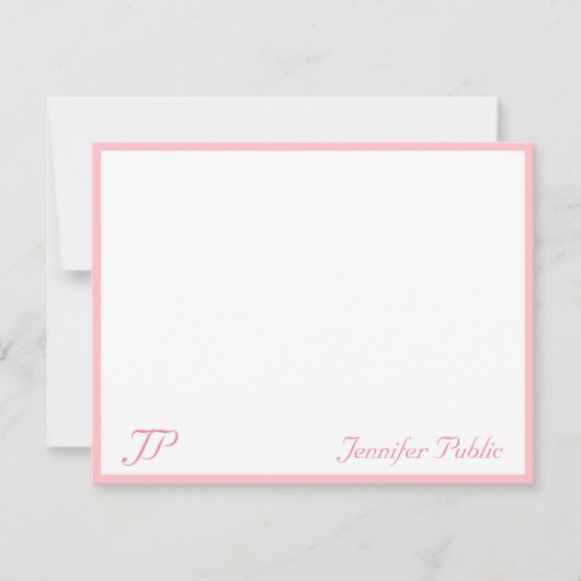 Blush Roze Wit Handgeschreven Tekst Monogram Moder Notitiekaartje (Voorkant)