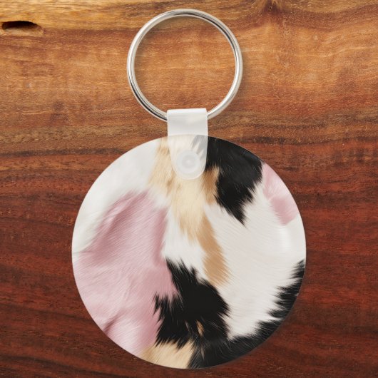 Blush Roze Wit Koeienhuid Dier Sleutelhanger (Achterkant)