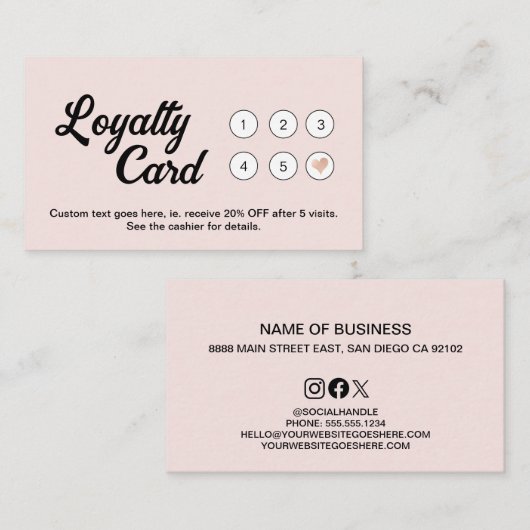 Blush Roze Wit Minimal Modern Salon bedrijf Klantenkaartje (Voorkant / Achterkant)