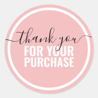 Blush roze wit modern dank u script verpakking ronde sticker