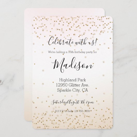 Blush Roze Wit Peach Ombre Goud Confetti Kaart (Voorkant / Achterkant)