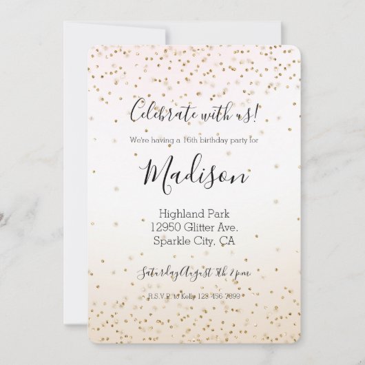 Blush Roze Wit Peach Ombre Goud Confetti Kaart (Voorkant)