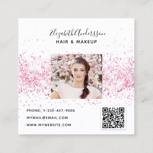 Blush roze wit profiel foto qr code vierkante visitekaartje (Achterkant)