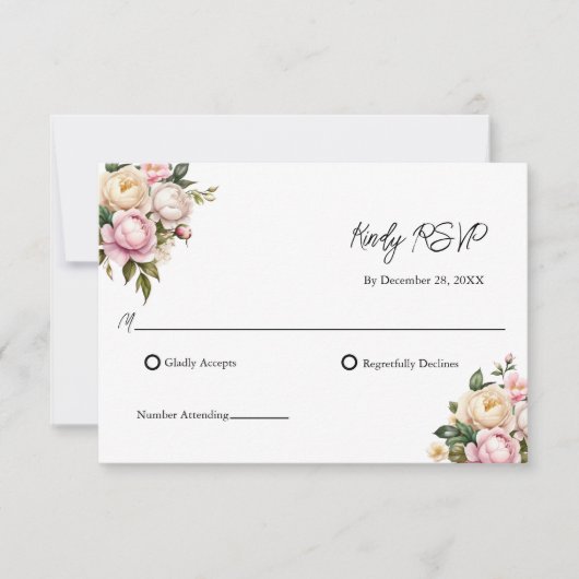 Blush Roze Wit Rozen Bloemen Elegante Bruiloft RSV (Voorkant)