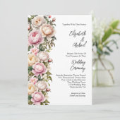 Blush Roze Wit Rozen Pioenrozen Bloemen Bruiloft Kaart (Staand voorkant)