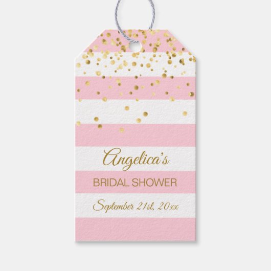 Blush Roze Wit Strepen Goud Vrijgezellenfeest Cadeaulabel (Voorkant)