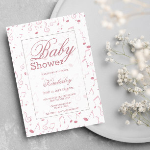 Blush roze wit waterverf muziek notitie Baby showe Kaart