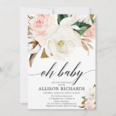 Blush roze witte bijtende magnolia baby kaart (Voorkant)
