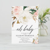 Blush roze witte bijtende magnolia baby kaart (Staand voorkant)