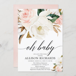 Blush roze witte bijtende magnolia baby kaart