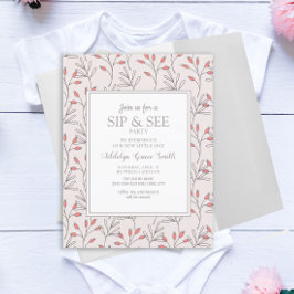 Blush roze witte bladeren Baby shower Sip en zie Kaart