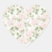 Blush roze witte bloemen bruiloft hart sticker (Voorkant)
