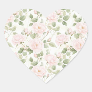 Blush roze witte bloemen bruiloft hart sticker