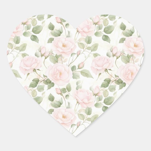 Blush roze witte bloemen bruiloft hart sticker (Voorkant)