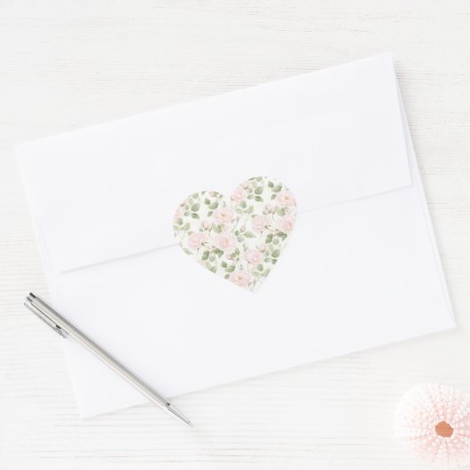 Blush roze witte bloemen bruiloft hart sticker (Envelop)
