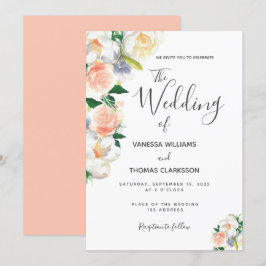 Blush roze witte bloemen elegante bruiloft kaart