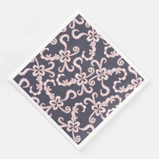 Blush Roze Witte Bloemen Kant op Navy Blue Servet (Hoek)