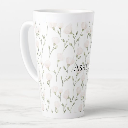 Blush roze witte bloemen latte mok (Linkerhoek)