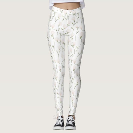 Blush roze witte bloemen leggings (Voorkant)
