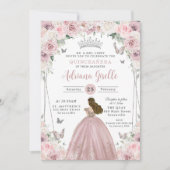 Blush Roze Witte Bloemen Prinses Quinceañera XV 16 Kaart (Voorkant)