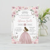 Blush Roze Witte Bloemen Prinses Quinceañera XV 16 Kaart (Staand voorkant)