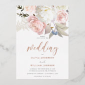 Blush Roze & Witte Bloemen Roos Gouden Bruiloft Folie Uitnodiging (Voorkant)