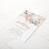 Blush Roze & Witte Bloemen Roos Gouden Bruiloft Folie Uitnodiging (Gedraaid)