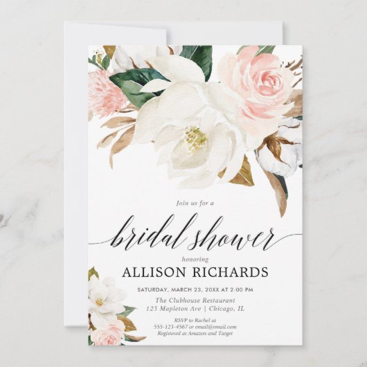 Blush roze witte bloemen rustieke herfst vrijgezel kaart (Voorkant)