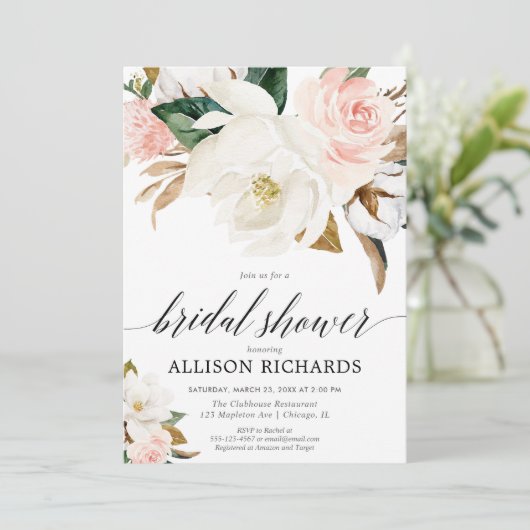 Blush roze witte bloemen rustieke herfst vrijgezel kaart (Staand voorkant)