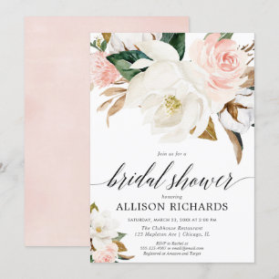Blush roze witte bloemen rustieke herfst vrijgezel kaart