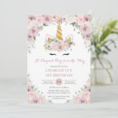 Blush Roze Witte Bloemen Schattigee Eenhoorn 1e Ve Kaart (Staand voorkant)