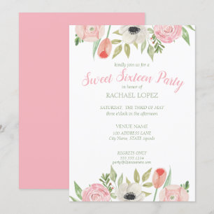 Blush Roze & Witte Bloemen Sweet Sixteen Birthday Kaart