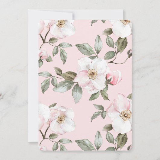  Blush Roze Witte Bloemen Wedding Kaart (Achterkant)