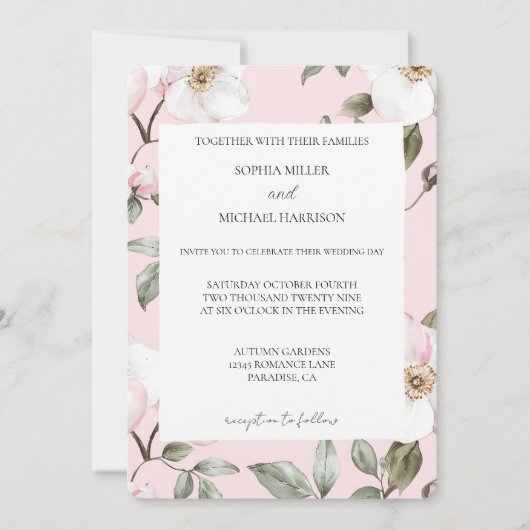  Blush Roze Witte Bloemen Wedding Kaart (Voorkant)